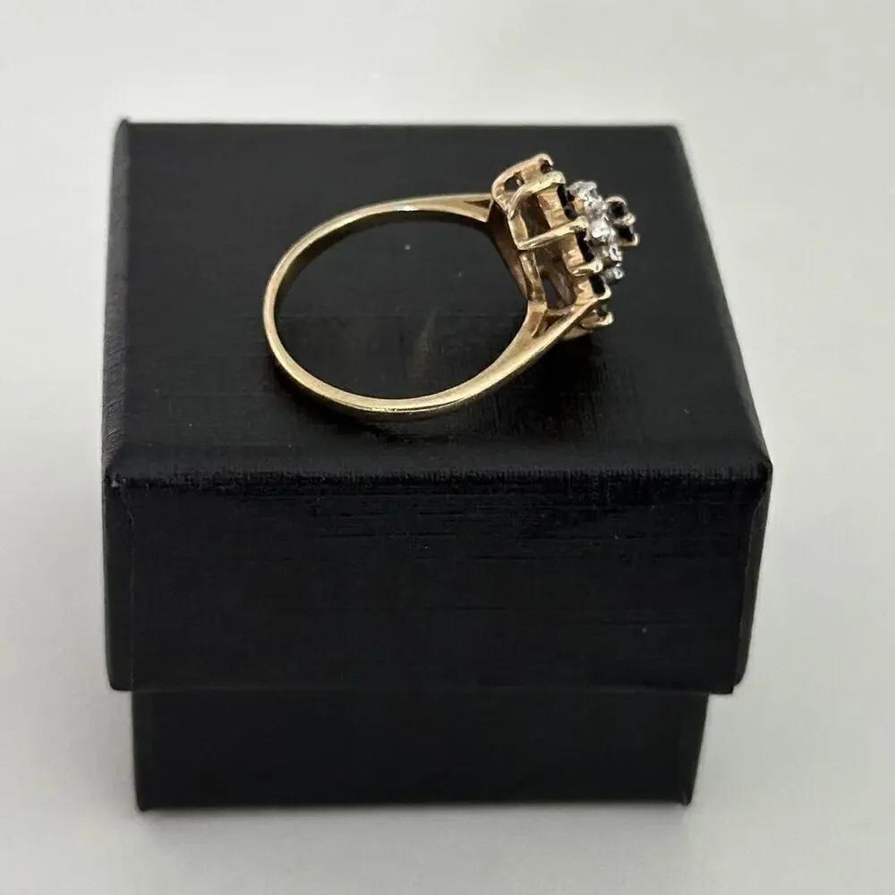 Vintage 10K Yellow Gold Sapphire & Diamond Halo Cluster Ladies Band Ring Size 6